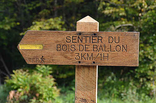 panneau de flé"chage du sentier du Bois du Ballon