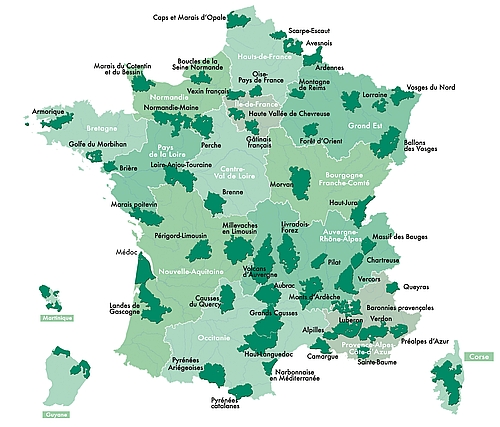 carte des 54 Parcs naturels régionaux de France