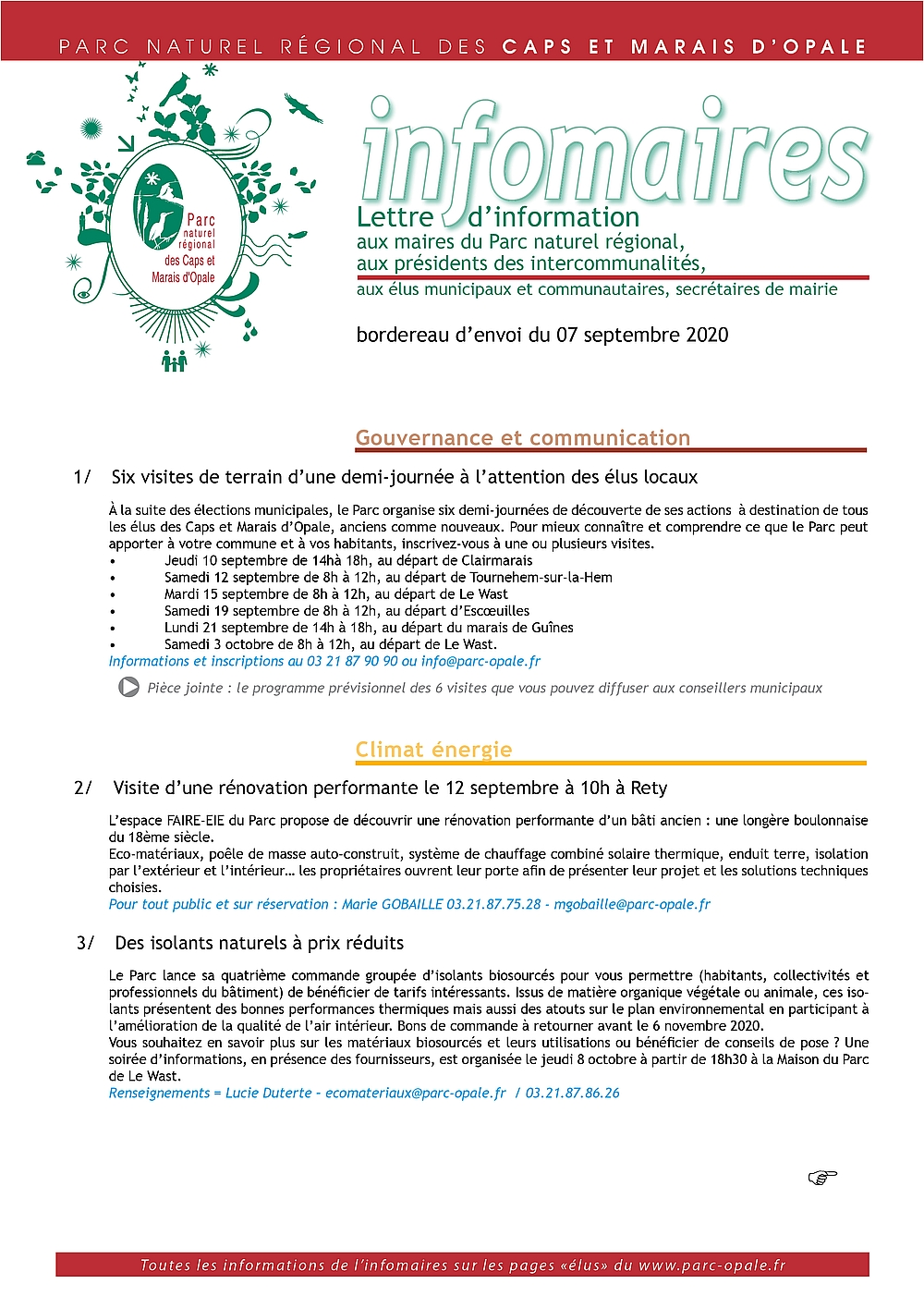 page 1 de l'Infomaires du 7 septembre 2020