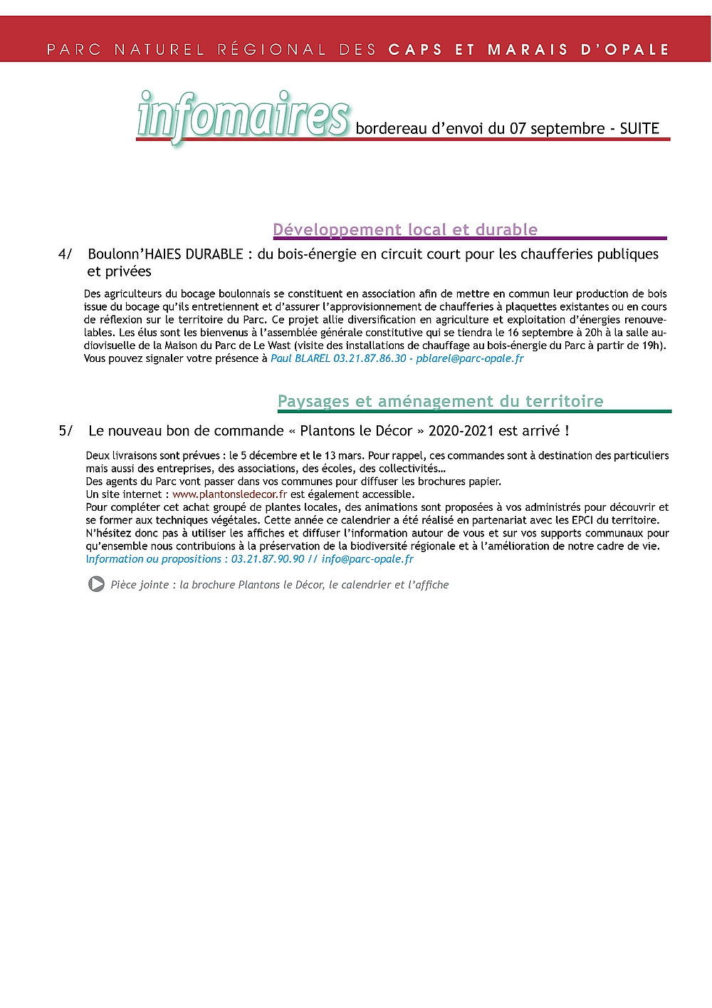 page 2 de l'Infomaires du 7 septembre 2020