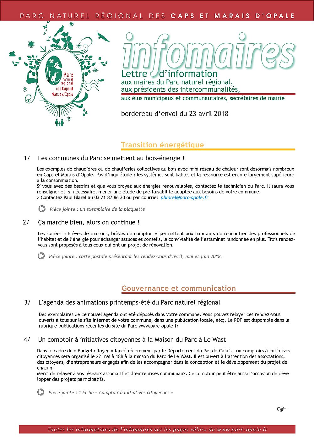 Première page de l'infomaires du 23 avril 2018