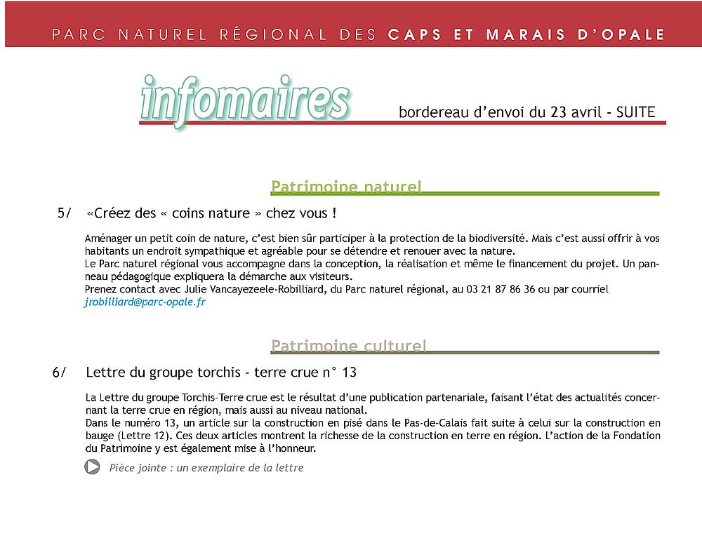 Deuxième page de l'infomaires du 23 avril 2018
