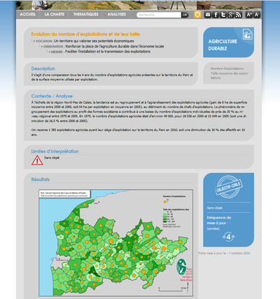 vue d'une page de l'observatoire du suivi de la mise en oeuvre de la charte du Parc