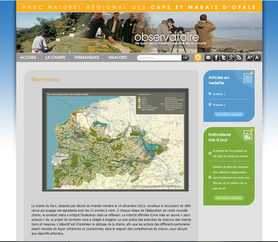 Une vue de la page d'accueil du site de l'observatoire de la mise en oeuvre de la charte du Parc